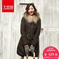 千仞岗秋冬新款连帽大毛领韩版大码宽松羽绒服女中长款外套20185_1