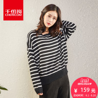 千仞岗2018春季新品落肩袖宽松毛衣女背后开叉针织衫女238011