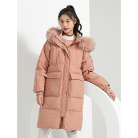 千仞岗韩版加厚中长款羽绒服女冬长款过膝大毛领廓形外套239725