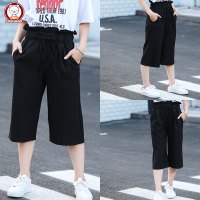 女大童宽松韩版阔腿裤儿童冰丝麻大码七分裤女童2018新款夏装裤子