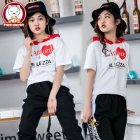 女大童洋气帽衫短袖T恤女童2018新款夏季卫衣T恤女孩大码夏装半袖