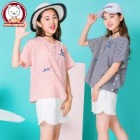 女童夏装2018新款时髦套装时尚休闲中大童洋气短袖短裤两件套潮