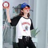 女童拼色短袖T恤大童宽松大码上衣2018新款夏装女孩时尚夏季短袖