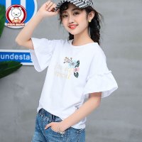 女童洋气短袖T恤大童荷叶袖宽松上衣儿童2018新款夏装女孩潮体恤