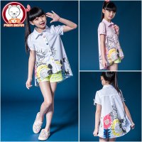 女童短袖衬衫2018夏装童装衬衣12-15岁大童半袖女装长款女孩上衣