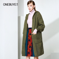 晚白 新款韩版宽松带帽开衫百搭通勤气质潮中长款针织毛衣外套女