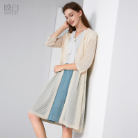 晚白 新款简约纯色百搭空调衫镂空外搭通勤中长款开衫女