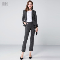晚白秋新品优雅职业范OL通勤西装外套直筒裤休闲套装裤女