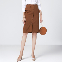 晚白 新款优雅职业包臀一步中长款纯色修身高腰半身裙