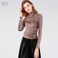 晚白春装新款高领修身长袖大码宽松中长款打底衫上衣女