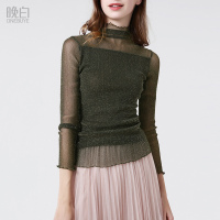 晚白春装新款性感透性蕾丝打底衫修身显瘦韩版百搭上衣女初秋