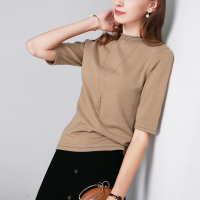 晚白 秋装女上装2018新款纯色优雅立领中袖针织衫上衣打底衫羊毛衫