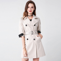 晚白 新款修身系腰带中长款纯色优雅百搭双排扣上衣外套风衣女