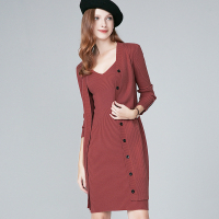 晚白 春装女套装2019新款纯色针织单排扣开衫包臀吊带连衣裙两件套