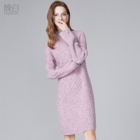 晚白女裙装2019新款清爽弹力保暖立领长袖一步裙针织裙连衣裙