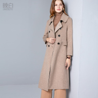 晚白 新款长款简约通勤职业范双排扣双面羊绒毛呢大衣外套