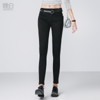 晚白 秋款帅气百搭修身显瘦纯色减龄时尚小脚休闲长裤牛仔裤女