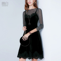 晚白秋装女2019新款性感蕾丝连衣裙套装长袖上衣吊带裙时尚两件套