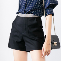 晩白 新品时尚休闲百搭纯色拼色高腰阔腿裤休闲裤短裤女