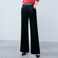 晚白2019秋新品通勤简约纯色松紧高腰宽松阔腿裤休闲裤西裤长裤女