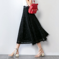 晚白2019秋季新品通勤百搭简约纯色高腰A字流苏显瘦时尚半身裙女