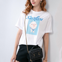 晚白新品时尚休闲百搭简约圆领印花宽松常规款短袖T恤女