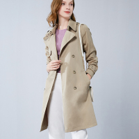 晩白 新品百搭简约上衣纯色西装领双排扣收腰显瘦风衣外套