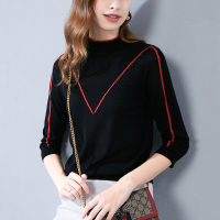 晚白2019秋季新品通勤百搭简约优雅立领常规款套头针织衫羊毛衫女