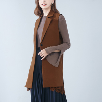 晩白 新品套装简约纯色针织衫上衣中长款西装马甲两件