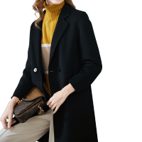 晚白2019冬季新品通勤简约OL纯色中长款双面羊毛呢子大衣外套女