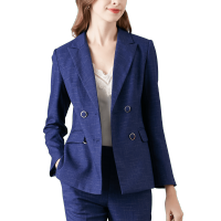 晩白 新品时尚通勤翻领双排扣长袖休闲职业西装外套上衣女