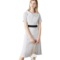 晚白2020年夏款时尚减龄娃娃领收腰修身中长款A字裙短袖连衣裙女