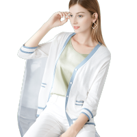 晚白 2020春夏新品时尚通勤休闲百搭V领薄外搭常规款空调衫开衫女