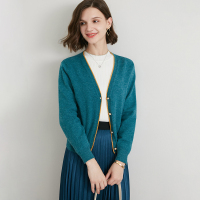 晚白2020秋冬新品简约纯色V领长袖休闲单排扣毛衫家居通勤针织衫女