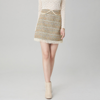 晚白2020秋冬新品通勤简约百搭高腰中裙流苏边配靴半裙半身裙女