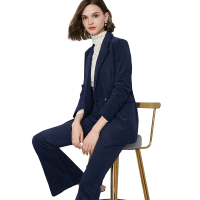 晚白 2020秋季新品两件套修身中长款西装外套高腰喇叭裤时尚套装女