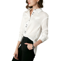 晚白 2020秋季时尚通勤职业百搭纯色气质翻领单排扣长袖衬衫衬衣女