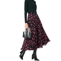 晚白 2020秋冬新品时尚减龄高腰印花通勤简约半裙长裙休闲半身裙女