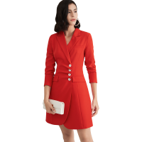 晚白 2020秋冬新品通勤时尚抽褶修身纯色简约职业西装裙连衣裙女