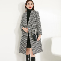 晚白2020冬季新品时尚修身显瘦千鸟格职业西装羊毛毛呢大衣外套女