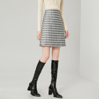 晚白2020冬季新品时尚通勤高腰千鸟格小A短裙配靴半裙半身裙女