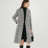 晚白2020冬季新品时尚修身显瘦千鸟格中长款西装毛呢大衣外套女