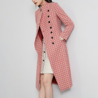 晚白2020冬季新品时尚减龄格子修身显瘦立领A版毛呢大衣外套女