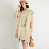 晚白2020冬季新品通勤时尚简约连帽翻领长袖休闲毛呢大衣外套女