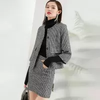 晚白2020冬季新品淑女简约两件套外套半身裙休闲通勤小香风套装女