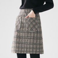 晚白2021春季新品简约百搭休闲高腰格子时尚休闲毛呢半裙半身裙女