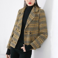 晚白2020冬季新品时尚英伦范格子通勤百搭简约常规款毛呢西装外套女
