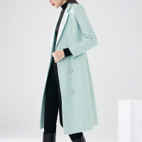 晚白2020冬季新品清爽简约纯色修身显瘦长款西装毛呢大衣外套女