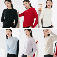 晚白2021春季新品简约纯色半高领长袖全羊毛打底衫羊毛衫针织衫女