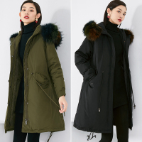 晚白2020冬季新品貉子毛领休闲百搭90鸭绒中长款羽绒服厚外套女